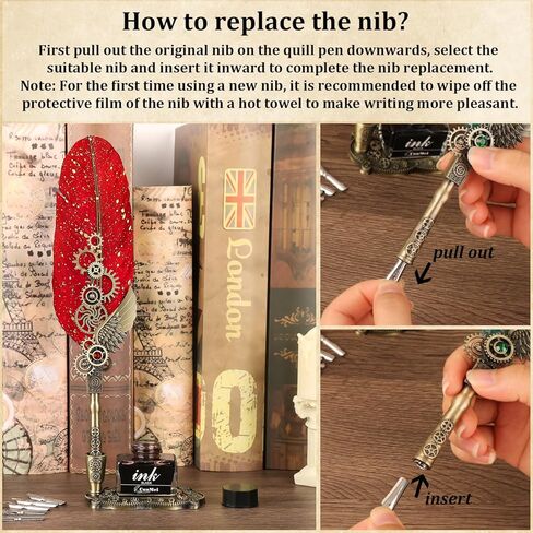 مجموعة حبر قلم CunMei Quill مع ختم الشمع، وقلم ريشة، مزيج من أنماط الشرير والرجعية، كل من مجموعة أقلام الخط ومجموعة ختم ختم الشمع، مناسبة لمحبي الخط من جميع الأعمار (أحمر) in Kuwait