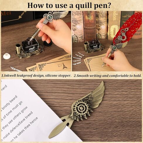 مجموعة حبر قلم CunMei Quill مع ختم الشمع، وقلم ريشة، مزيج من أنماط الشرير والرجعية، كل من مجموعة أقلام الخط ومجموعة ختم ختم الشمع، مناسبة لمحبي الخط من جميع الأعمار (أحمر) in Kuwait