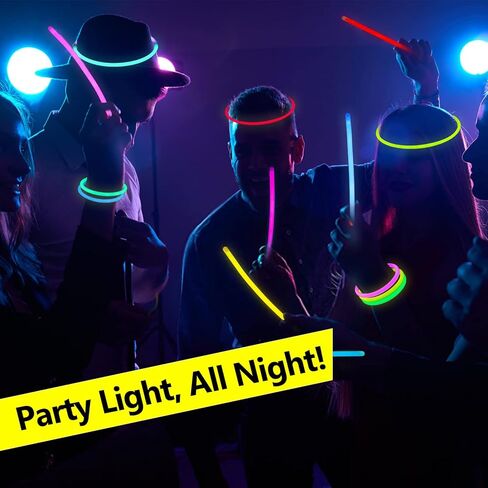 400 عصا متوهجة كبيرة الحجم تتوهج في الظلام لوازم الحفلات 8 بوصات مع موصلات للأساور والقلائد المتوهجة في الرابع من يوليو حزمة العصي المتوهجة لحفلات الهالوين وديكورات حفلات النيون in Kuwait