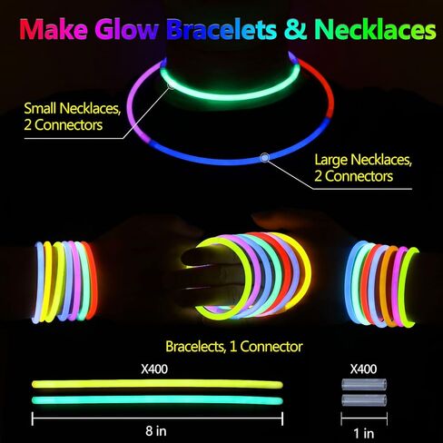 400 عصا متوهجة كبيرة الحجم تتوهج في الظلام لوازم الحفلات 8 بوصات مع موصلات للأساور والقلائد المتوهجة في الرابع من يوليو حزمة العصي المتوهجة لحفلات الهالوين وديكورات حفلات النيون in Kuwait