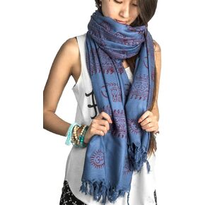وشاح Tribe Azure Large Om وشاح يوجا من مزيج القطن الناعم المطبوع يدويًا بوهو بوهيمي أبيض وأسود وأصفر