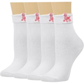 FAYBOX 2 Pairs 50s Bobby Socks with Poodle Applique Cute Poodle Socks Gifts for Girls 50s Socks Halloween in Kuwait