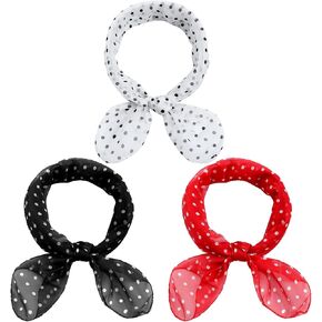 3 Pieces 1950s Polka Dot Scarf for Women Chiffon Scarf Retro Dot Square Neck Head Scarfs Vintage Sheer Hair Scarf Halloween Red Black White Bandana Polka Neck Scarf for Woman Girl Valentine Day Gifts in Saudi Arabia