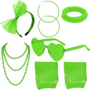 SAMOCO 80s طقم ملابس إكسسوارات للنساء النيون الدانتيل عقال أقراط شبكة صيد السمك قفازات قلادة سوار لحفلة 80 in Kuwait