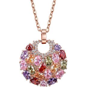 Merdia Crystal Colorized Cubic Zirconia Laminated Flower Pendant Necklace with 15.75+1.57 in Extender Chain for Women in Kuwait