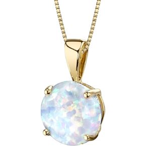 Peora 14K Yellow Gold Created White Fire Opal Pendant for Women, Classic Solitaire, 1 Carat Round Shape 8mm in Kuwait
