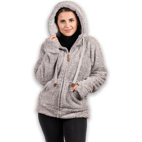TrailCrest Women's Casual Sherpa Fuzzy Fleece Hoodie Full Zip with Thumb Holes Relaxed Fit