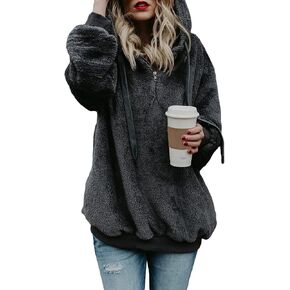 Acelitt Womens Oversized Fuzzy Fleece Sweatshirts with Pockets,S-XXL