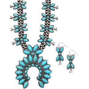 Rosemarie & Jubalee Women's Western Chic Statement Howlite Squash Blossom Necklace Earrings Set, 24"+3" Extension in Saudi Arabia