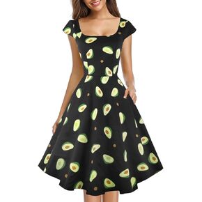 PUKAVT Women's Cocktail Party Dress Cap Sleeve 1950 Retro Swing Dress with Pockets