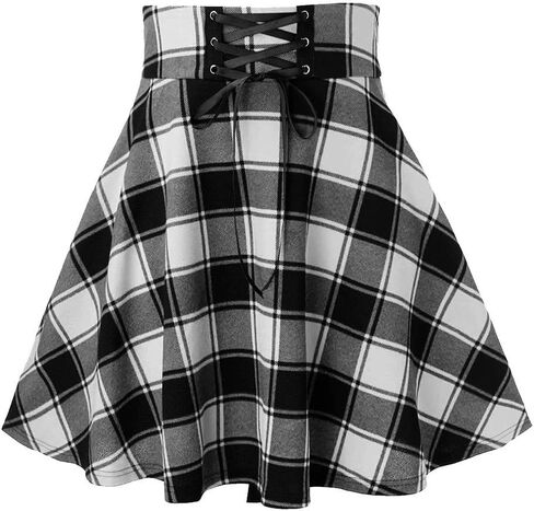 chouyatou Women's Versatile Lace Up High Waist A-Line Plaid Mini Skater Skirt in Saudi Arabia