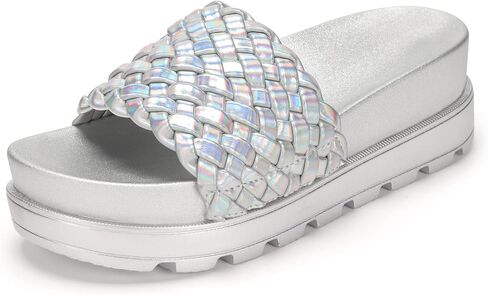 LUCKY STEP Women's Chunky Platform Braided Slide Sandals | Thick Sole Casual Summer Beach Shoes | Braided Strap Open Toe Wedge Woven Belt Slipper in Saudi Arabia