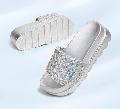 LUCKY STEP Women's Chunky Platform Braided Slide Sandals | Thick Sole Casual Summer Beach Shoes | Braided Strap Open Toe Wedge Woven Belt Slipper in Saudi Arabia