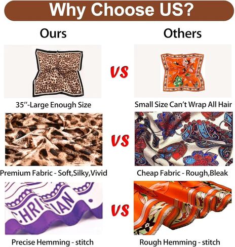 EIysee 35 x 35 Women's Fashion Pattern Large Square Silk Like Hair Scarf Head Sleeping Wrap Satin Neck Bandana for Gift… in Kuwait