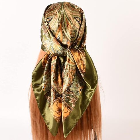 EIysee 35 x 35 Women's Fashion Pattern Large Square Silk Like Hair Scarf Head Sleeping Wrap Satin Neck Bandana for Gift… in Kuwait