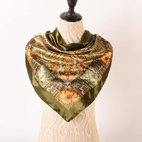 EIysee 35 x 35 Women's Fashion Pattern Large Square Silk Like Hair Scarf Head Sleeping Wrap Satin Neck Bandana for Gift… in Kuwait