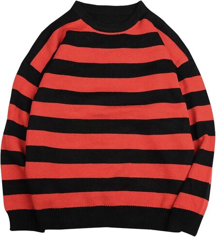 Women Vintage Striped Sweater Knitted Long Sleeve Loose Oversized Pullover Jumper Tops in Kuwait