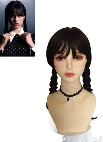 زي شعر مستعار Dafatpig Wednesday Addams مع شعر مستعار أسود طويل للهالوين in Kuwait