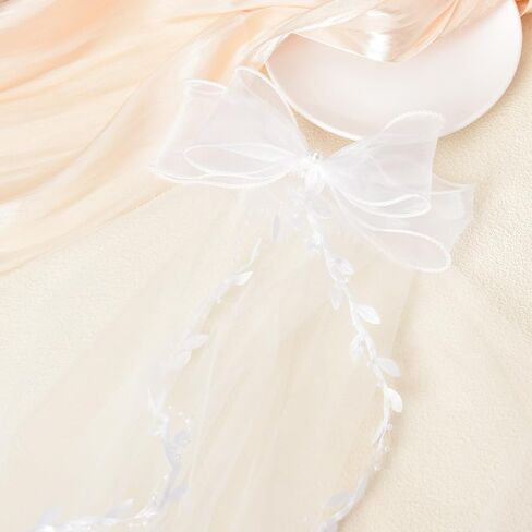 حجاب الزفاف للعرائس، حجاب فيونكة الشعر الأبيض، إكسسوارات شعر الزفاف للعروس وصيفة العروس، حجاب طويل مع مشط، طرحة زفاف لؤلؤية، زينة حفلات العازبة، العروس لتكون هدية دش الزفاف in Kuwait