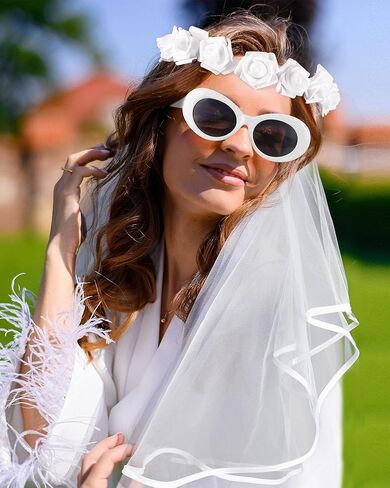 HemerVows الحجاب حزب العازبة والنظارات الشمسية، بوهو زهرة تاج الزفاف دش الزينة العروس لتكون هدايا الزفاف الحجاب للنساء in Kuwait