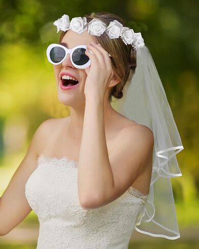 HemerVows الحجاب حزب العازبة والنظارات الشمسية، بوهو زهرة تاج الزفاف دش الزينة العروس لتكون هدايا الزفاف الحجاب للنساء in Kuwait