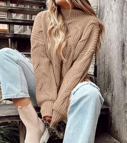 PRETTYGARDEN Women's Fall Oversized Pullover Sweaters Casual Crewneck Long Sleeve Chunky Cable Knit Blouse Top in Saudi Arabia