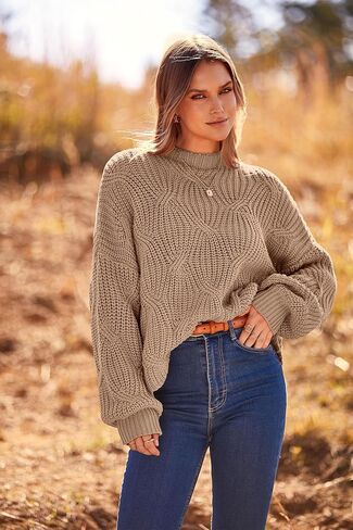 PRETTYGARDEN Women's Fall Oversized Pullover Sweaters Casual Crewneck Long Sleeve Chunky Cable Knit Blouse Top in Saudi Arabia