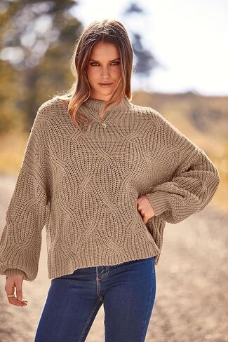 PRETTYGARDEN Women's Fall Oversized Pullover Sweaters Casual Crewneck Long Sleeve Chunky Cable Knit Blouse Top in Saudi Arabia