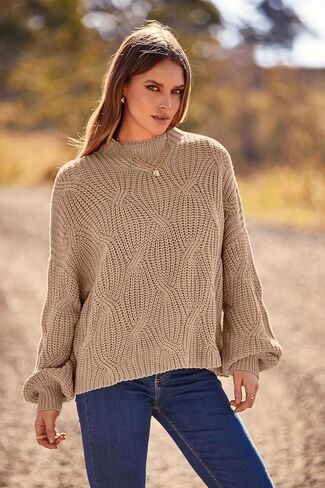 PRETTYGARDEN Women's Fall Oversized Pullover Sweaters Casual Crewneck Long Sleeve Chunky Cable Knit Blouse Top in Saudi Arabia