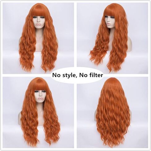 Blue Wig for Women Long Curly Wavy Omber Dark Navy Gradient Blue Hair Wig with Bangs Natural Cute Colorful Wig for Party Mermaid Cosplay Halloween + Cap in Kuwait