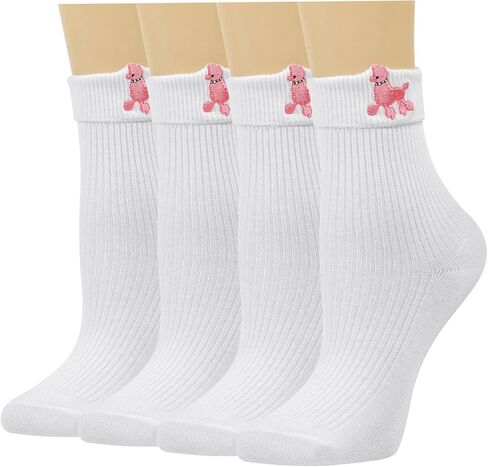 FAYBOX 2 Pairs 50s Bobby Socks with Poodle Applique Cute Poodle Socks Gifts for Girls 50s Socks Halloween in Kuwait