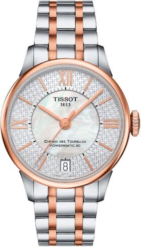 Tissot Womens Chemin des Tourelles Powermatic 80 Helvetic Pride Lady 316L Stainless Steel case with Rose Gold PVD Coating Automatic Watch, Grey, Stainless Steel, 16 (T0992072211801) in Saudi Arabia