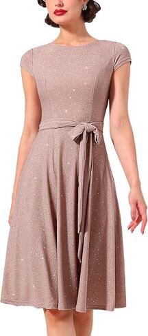 فساتين Dressystar الرسمية للنساء الترتر خمر 1950s ريترو كاب كم كوكتيل مساء حفل زفاف حفلة موسيقية اللباس in Kuwait