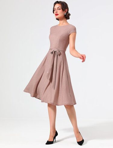 فساتين Dressystar الرسمية للنساء الترتر خمر 1950s ريترو كاب كم كوكتيل مساء حفل زفاف حفلة موسيقية اللباس in Kuwait