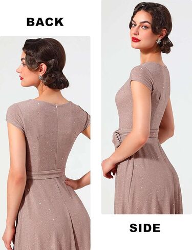 فساتين Dressystar الرسمية للنساء الترتر خمر 1950s ريترو كاب كم كوكتيل مساء حفل زفاف حفلة موسيقية اللباس in Kuwait