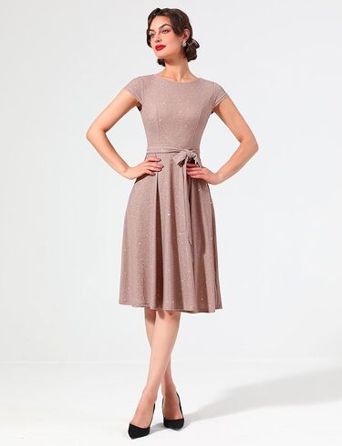 فساتين Dressystar الرسمية للنساء الترتر خمر 1950s ريترو كاب كم كوكتيل مساء حفل زفاف حفلة موسيقية اللباس in Kuwait