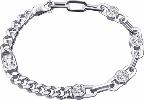 Paperclip Chain Bracelet GRA Certified I 3ctw DF VVS Emerald Cut Moissanite Diamonds Bracelets for Women I Silver with 18K White Gold Plated 6mm Cuban Link Chain Charm Bracelet I 6.5-7.5 Inch in Saudi Arabia