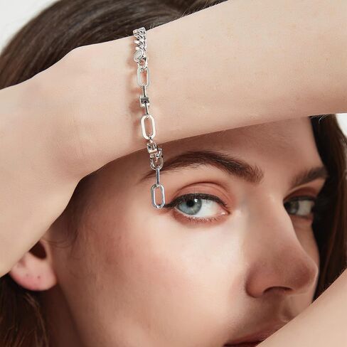 Paperclip Chain Bracelet GRA Certified I 3ctw DF VVS Emerald Cut Moissanite Diamonds Bracelets for Women I Silver with 18K White Gold Plated 6mm Cuban Link Chain Charm Bracelet I 6.5-7.5 Inch in Saudi Arabia