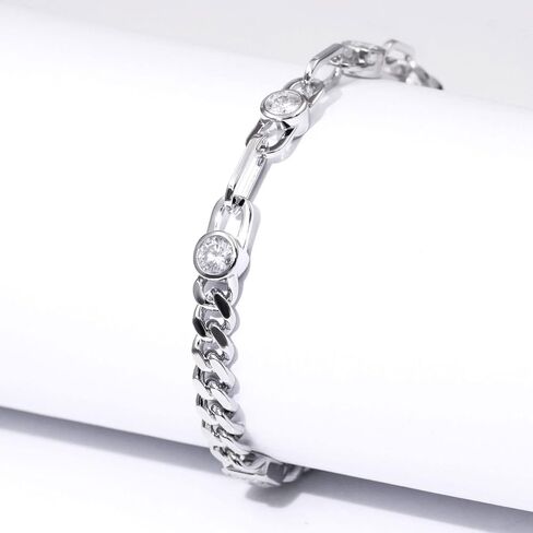 Paperclip Chain Bracelet GRA Certified I 3ctw DF VVS Emerald Cut Moissanite Diamonds Bracelets for Women I Silver with 18K White Gold Plated 6mm Cuban Link Chain Charm Bracelet I 6.5-7.5 Inch in Saudi Arabia