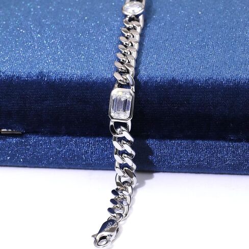 Paperclip Chain Bracelet GRA Certified I 3ctw DF VVS Emerald Cut Moissanite Diamonds Bracelets for Women I Silver with 18K White Gold Plated 6mm Cuban Link Chain Charm Bracelet I 6.5-7.5 Inch in Saudi Arabia