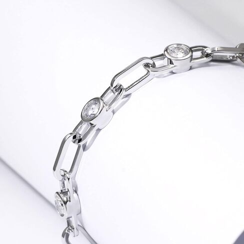 Paperclip Chain Bracelet GRA Certified I 3ctw DF VVS Emerald Cut Moissanite Diamonds Bracelets for Women I Silver with 18K White Gold Plated 6mm Cuban Link Chain Charm Bracelet I 6.5-7.5 Inch in Saudi Arabia