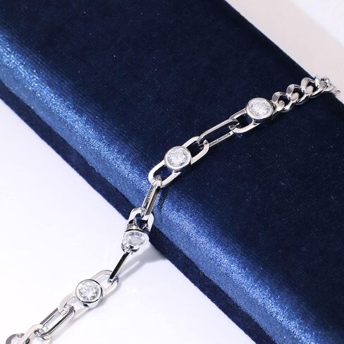 Paperclip Chain Bracelet GRA Certified I 3ctw DF VVS Emerald Cut Moissanite Diamonds Bracelets for Women I Silver with 18K White Gold Plated 6mm Cuban Link Chain Charm Bracelet I 6.5-7.5 Inch in Saudi Arabia