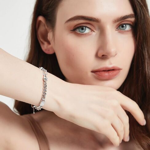 Paperclip Chain Bracelet GRA Certified I 3ctw DF VVS Emerald Cut Moissanite Diamonds Bracelets for Women I Silver with 18K White Gold Plated 6mm Cuban Link Chain Charm Bracelet I 6.5-7.5 Inch in Saudi Arabia