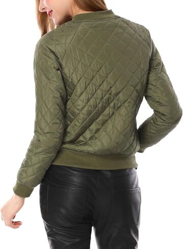 Allegra K Women's Raglan Long Sleeves Quilted Zip Up Bomber Jacket with Pockets in Kuwait