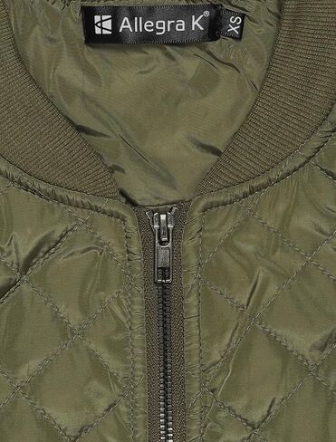 Allegra K Women's Raglan Long Sleeves Quilted Zip Up Bomber Jacket with Pockets in Kuwait