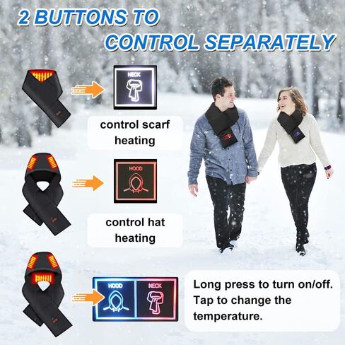 ayamaya Heated Scarf with Hidden Hat - Wireless Heating Pad with 5000mAh Rechargable Battery, Lightweight Winter Warm Scarves in Saudi Arabia