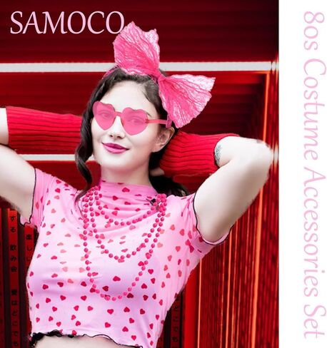SAMOCO 80s طقم ملابس إكسسوارات للنساء النيون الدانتيل عقال أقراط شبكة صيد السمك قفازات قلادة سوار لحفلة 80 in Kuwait