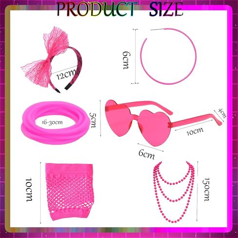 SAMOCO 80s طقم ملابس إكسسوارات للنساء النيون الدانتيل عقال أقراط شبكة صيد السمك قفازات قلادة سوار لحفلة 80 in Kuwait