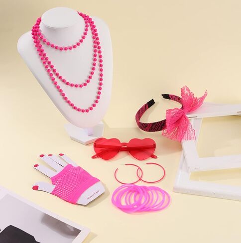 SAMOCO 80s طقم ملابس إكسسوارات للنساء النيون الدانتيل عقال أقراط شبكة صيد السمك قفازات قلادة سوار لحفلة 80 in Kuwait