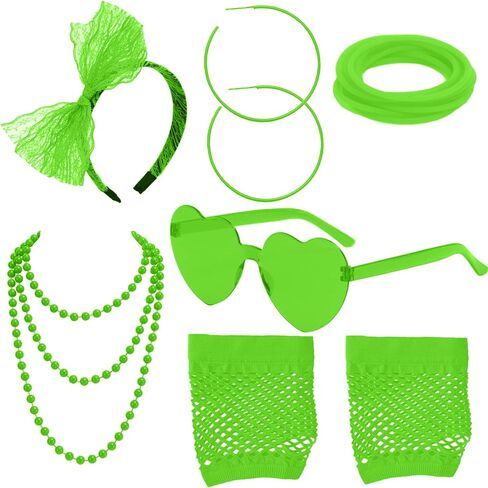 SAMOCO 80s طقم ملابس إكسسوارات للنساء النيون الدانتيل عقال أقراط شبكة صيد السمك قفازات قلادة سوار لحفلة 80 in Kuwait